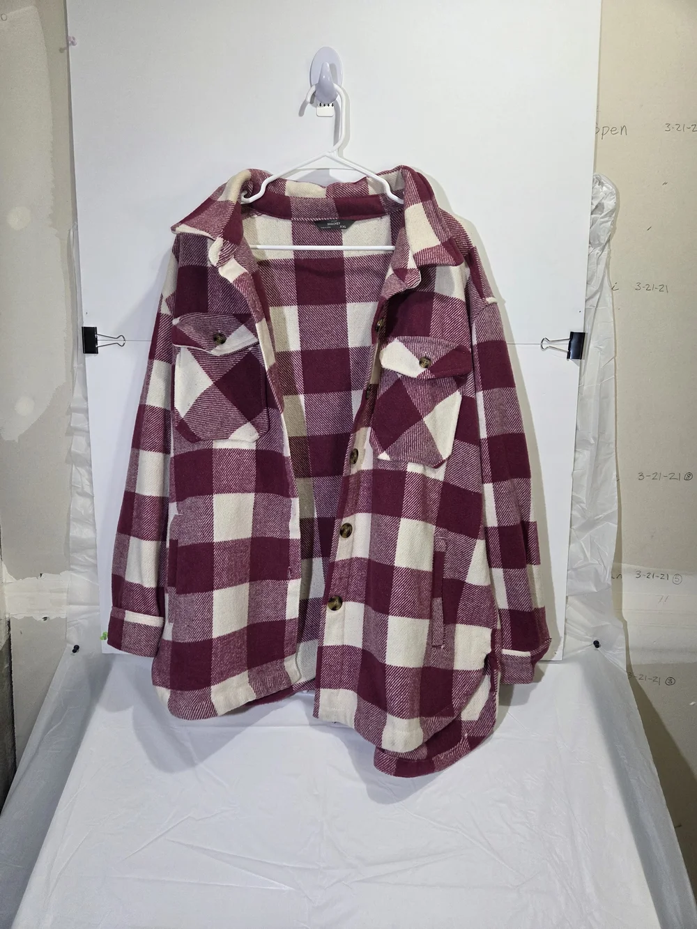 Plaid Utility Jacket in Burgundy & Cream
